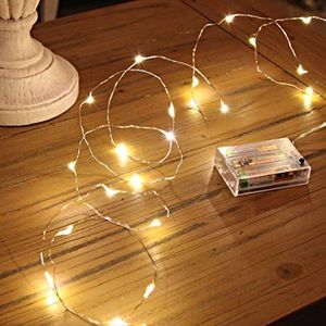 Festive Lights Guirnalda de 2 m con 20 luces LED, funciona con pilas, decorativas, con cable plateado, Navidad, decoración de boda, fiesta, decoración interior del hogar (blanco cálido)