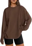 Trendy Queen Womens Oversized Long Sleeve T Shirts Basic Crewneck Tee Fall Tops Casual Workout Fashion Casual Y2K Clothes Brown M