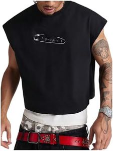 GORGLITTER Men's Dolman Sleeve Crop Vest Top Crewneck Loose Pullover Tank Tops Colorful Black Large