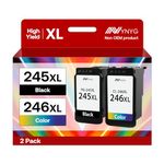 245XL 246XL Combo Pack Compatible for Canon Ink 245 246 PG-245XL CL-246XL Work with Canon Pixma TS3120 MG2520 MX492 TR4520 TS202 MG2525 MG3022 MG2522 MG2922 MG2420 Remanufactured (Black, Tri-Color)