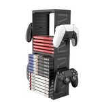 HONCAM Video Game Storage Tower for PS5 PS4 Xbox Nintendo Switch Games, Universal Video Games Discs Organizers 24 PCS with 4 Controllers Holder, Game Disk Box Stand Rack Accessories