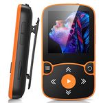 AGPTEK 64GB MP3 Player with Clip, Bluetooth 5.3 Lossless Sound with FM Radio, Voice Recorder for Sport Running, Supports up to 128GB TF Card, Orange