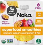 Noka Super Tropical Smoothie 6 Pack Noka Superfood Fruit Smoothie Pouches, Super Tropical Smoothie, Healthy Snacks with Flax Seed, Prebiotic Fiber and Plant Protein, Vegan and Gluten Free, Organic Fruit and Veggie Squeeze Pouch, 4.22 oz, 6 Count