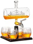 PONPUR Whiskey Decanter Set with Antique Ship, Bourbon Whiskey Gifts for Men Dad, 1000ml Ship Decanter with 4 Globe Glasses, Christmas Annversary Birthday Gifts for Him Husband, Mens Bday Gift