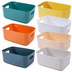 Plastic Storage Baskets Pantry Organizer Basket Bins Multi-Use Organizer Bins with Cutout Handles for Kitchen Organization, Countertops, Cabinets, Bedrooms, and Bathrooms (Multicolor, 25x18x10cm)