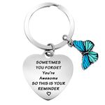 cobee Inspirational Gifts Keyring for Women, Stainless Steel Motivational Keychain Encouragement Keyring Sometimes You Forget You're Awesome Key Chain Employee Appreciation Coworker Gifts (Blue)