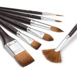 Sable Watercolor Brushes Professional, Fuumuui 7Pcs Kolinsky Sable Brushes Variety Shapes with Large Flat, Round Pointed, Cat's Tongue Oval Wash Fan Brush Perfect for Watercolor Gouache Inks Painting