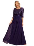 Ever-Pretty Women's Elegant 3/4 Sleeves Sequin Empire Waist A Line Chiffon Evening Dresses Dark Purple 20UK