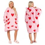 Dreamscene Pink Hearts Hoodie Blanket, Fluffy Sherpa Fleece Wearable Blanket Oversized Blanket Hoodie Women Comfy Soft Warm Snuggle Hoodie Valentines Day Gifts