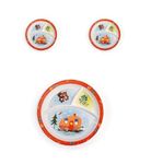 EVAWARE Kids Plate BPA Free Round 3 Section Multicolor Plate with Cartoon Prints-Dinner Plate for Kids-Dishwasher Safe-Macaroni Spaghetti Food Serving Healthy Mindset-Gifts for Toddlers (Set of 3)