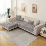 HOKIPO Premium Faux Rabbit Fur Sofa Cover Mats for L Shape and 1/2/3 Seater Sofa. Make Your Own Sofa Cover Set, Mat Length 90(D) x 150(L) cm, Cool Grey (AR-5014-GRY)