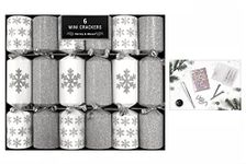 RSW Pack Of 6 Mini Christmas Crackers Silver Glitter snowflake Festive Dinner Party Cracker