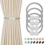 4 Pieces Magnetic Curtain Tie Backs - 19" Long Pearl Ball Curtain Magnetic TieBacks, European Drapes Clips Rope Holdbacks for Home, Office, Hotel Window Decorative, Grey