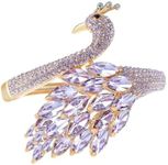 Alilang Crystal and Gold Plated Statement Peacock Cubic Zirconia Bangle Bracelet For Woman, Purple