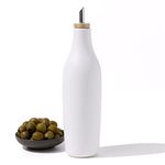 Grace Homewares Olive Oil Dispenser Bottle Stoneware Ceramic for EVOO or Vinegar | Modern Design | Large Capacity 16.9 ounce | Oil Container | White