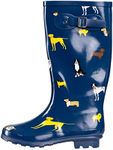 NORTY - Womens Hurricane Wellie Printed Look at Me Dog Hi-Calf Rain Boot, Blue 40714-9B(M) US