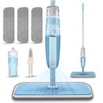 MEXERRIS Microfiber Spray Mop for Floor Cleaning Wet Dry, 360 Degree Spin Microfiber Dust Kitchen Mop with 410ML Refillable Bottle Include 3 Microfiber Reusable Pads and 1 Scrubber