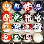 Iszy Billiards Pool Balls - 16 Piece Cue Ball Set for Pool Table and Display - 2 1/4 Inch, 6 Ounce Regulation Size Billiard Balls - Marble style