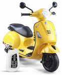 SKYA STAR 12V Vespa Rechargeable Battery Ride-On Scooter for Kids with Remote Control, Music, LED Lights & Training Wheels - Safe & Fun Electric Motorcycle for Ages 1-6 - Yellow