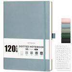 EMSHOI B5 Notebook Dotted Journal - 120gsm Thick Paper, 19.5 x 25.5 cm Large Dot Grid Notebook for Bullet Journaling with 96 Pages, Journal Stencils, Softcover Leather, Inner Pocket, Gray Blue