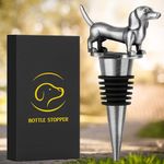 LKKCHER Dachshund Wine Stopper, Wine Gifts for Men Dad Women Sausage Dog Lovers, Bottle Stoppers for Wine Champagne, Birthday Gifts, Father Day Gifts, Christmas Gifts, Dark Silver