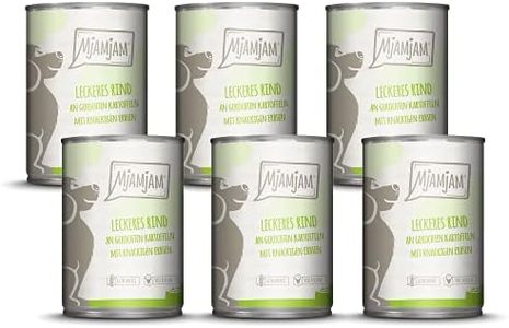 MjAMjAM - cibo umido premium per cani - delizioso manzo su patate bollite con piselli croccanti, confezione da 6 (6 x 400 g), naturale con carne extra