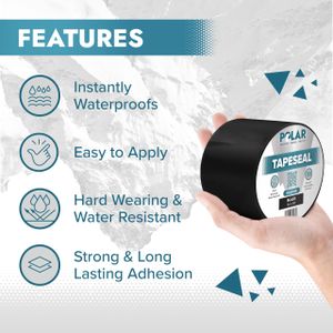 Polar TapeSeal Waterproof Repair Tape, Black 5" x 5ft – Roofs, Gutters, Pipes