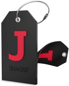 Initial Luggage Tag with Full Privacy Cover and Stainless Steel Loop (Black) (J)