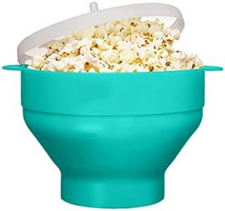 DDMMQS Silicone popcorn maker microwave popcorn maker, collapsible bowl, BPA free, hot air popcorn maker with lid and handle dishwasher safe (Lime green) 22x14.5