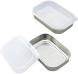 Shimomura Planning 35334 Storage Containers, Set of 2, Shallow Type, Convenient for Preparation, Rust Resistant, Temporarily Storage, Includes Lid, Square Bat, 16.5 fl oz (470 ml), Stainless Steel,