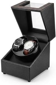 AUVOSES Double Watch Winder for Automatic Watches, Quiet Japanese Motor Rotating Self-Winding Watch Winder Box for Rolex Men Women, Premium PU Leather Watch Winder Case with USB Cable Black Red