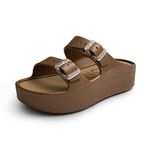 Lemon Jelly Women's Platform Sandals - Casual Double-Buckled Water-Friendly Wedges for Beach - Comfortable, Lightweight Slip-On Sandals for Ladies - Cute, Versatile Chunky Summer Slides - Bronzo Metal