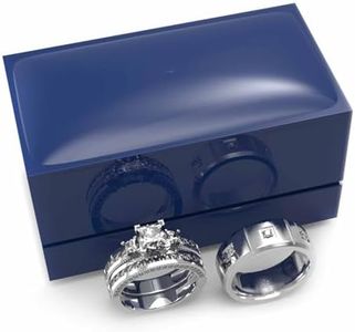 3pc Couples Wedding Ring Sets His And Hers Women Sterling Silve Moissanite and men Wedding Bands Together With Jewelry Box, women's size 7 & men's size 12, Paper, Created Moissanite