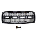 Paragon Front Grille for 2009-14 Ford F150 - Raptor Mesh Style Full Front Grill with Three LED Lights (Gloss Black)