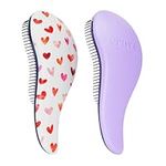 Crave Naturals Glide Thru Detangling Hair Brushes for Adults & Kids Hair - Detangler Hairbrush for Natural, Curly, Straight, Wet or Dry Hair - Hair Brushes for Women - 2 Pack - Pink Hearts & Purple