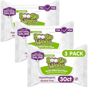 Boogie Wipes 30 Piece Gentle Saline for Stuffy Noses Simply Unscented, 3 Count