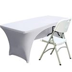 Fhberni Spandex Table Cover 4 ft. Fitted Polyester Tablecloth Stretch Table Cover Table Topper Open Back - White