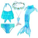 Fanskaty Mermaid Tail Swimsuit Swimming Mermaid Tails for Girls Mermaid Swimsuit Costume Bikini Set Bathing Suits (CA/US, Age, 8 Years, 9 Years, Blue 1)