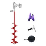 8 Inch Ice Auger, 35.95 Inch Extended Reach for Drilling Deep Ice Fishing Holes, LONGRUN Auger Drill Bit for Ice Post Hole Digger w/Interchangeable Sharp Blade & Cover, Ice Auger Adapter with Handle