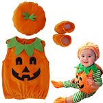 Baby Halloween Costume Pumpkin Costume Kids Newborn Outfit Jumpsuit Pumpkin Top with Hat Shoes for Baby Girls Boys Infant Clothes Set