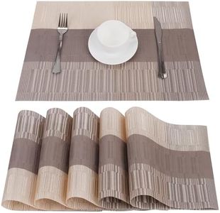 Belle Vous 6 Pack of Khaki & Brown Placemats - PVC Non-Slip, Tear-Resistant & Washable Place Mats - Easy To Clean, Heat Resistant & Waterproof Table Mats for Kitchen, Dining Table, Restaurant & Hotel