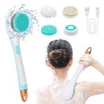 Electric Body Brush, Mcbazel Rechargeable Scrubber Soft Silicone Spin Skin Brushwith 4 Brush Heads, 2 Speeds Waterproof USB Charging long Handle Back Brush Deep Cleaning Relaxing for Women&Men