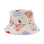 VRITRAZ Stylish and Trendy Printed Flex Bucket Hat with Strap for Girl's, Boy's, Kids Caps, Hats for Beach (Color-Berry Beige, 3 to 10 Years)