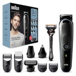 Braun Mgk5380,9-In-1 Beard Trimmer For Men From Gillette,All-In-One Tool,7 Attachments (Hair Clipper,For Face,Hair,Body,Ear,Nose) German Engineering,100-Min Runtime,Waterproof (Black / Nordic Blue)