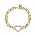 THE BLING KING 8mm Gold Open Heart Diamond Belcher Bracelet Adjustable 18K Real Gold Plated Uniquely Patterned Stylish Fashion Jewellery (Length: 8" to 8.5", Weight: 28g)