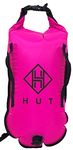 HUT Swim Buoy Dry Bag - Premium Tow Float and Watertight Dry Bag for Open Water Swimmers, Triathletes. High Visibility Safety Swim Buoy, Two air Chambers - be seen be Safe. (20L)