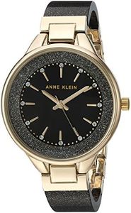 Anne Klein Women's AK/1408BKBK Crystal Accented Gold-Tone and Black Shimmer Resin Bangle Watch