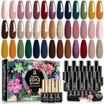 MEFA 23 Pcs Gel Nail Polish Set, 20 Colors Fall Gel Nail Polish Kit with Base Coat No Wipe Glossy & Matte Top Coat Brown Orange Green Red Glitter Nude Nail Art Manicure DIY Salon Home Gift