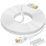 Cat 7 Ethernet Cable 100 ft High Speed, Flat Internet Network LAN Wire, Long Shielded Patch Cord for Modem, Switch, Router, Xbox, Faster Than Cat5e/Cat5/Cat6/Cat6e, – 100 feet, Free Cable Clips