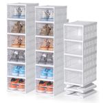 ELUCHANG Shoe Storage Box, Installation Free 12PCS Clear Shoe Boxes Stackable Foldable, Plastic Shoe Storage Organiser for Sneakers,Trainers,Hallway,Under Bed,Women,Men, Fit Up to UK 10